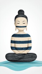 Pixel Art Glitch Buddha Meditation Serene Digital Figure in Blue and White