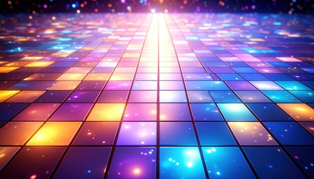 Glowing tiled floor fades into bright light at horizon