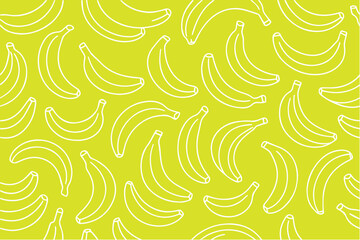 Vector background pattern featuring yellow bananas with white outlines, arranged playfully in repetition to create a fun, vibrant, and tropical fruit inspired design.   © primus