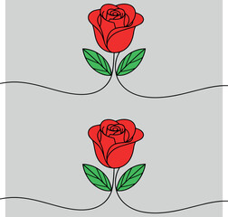 Rose flower, red rose isolated, dark red rose with green leaves