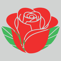 Rose flower, red rose isolated, dark red rose with green leaves