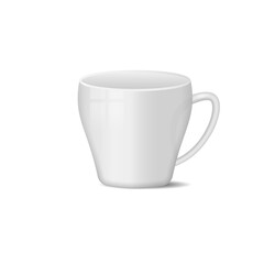 Realistic tea or coffee cup PNG. White porcelain mug with clean design, front view. Vector mockup for breakfast drink, cafe branding, or hot beverage advertisement.

