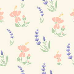 florals hibiscus Pink with Lavender fabric pattern vector flat design