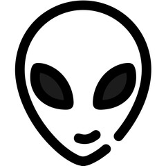 Simple Black and White Alien Face Icon with Large Eyes and Smile