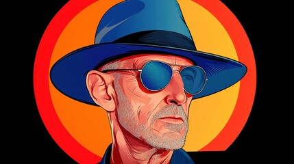Pixel Art Portrait Man in Blue Hat and Sunglasses