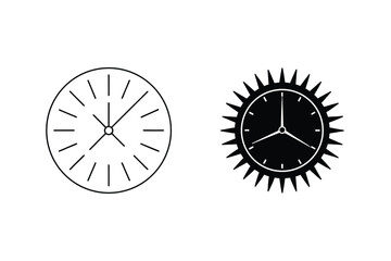 Two minimalist clock designs in black and white illustrating time and punctuality concepts