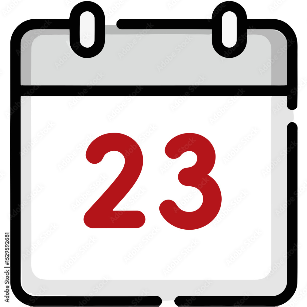 Aufkleber simple calendar icon displaying the number twentythree in bold red