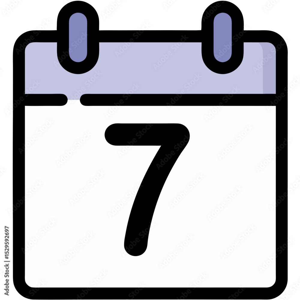 Poster simple calendar icon displaying the number seven isolated on transparent background