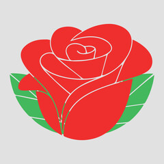 Rose flower, red rose isolated, dark red rose with green leaves