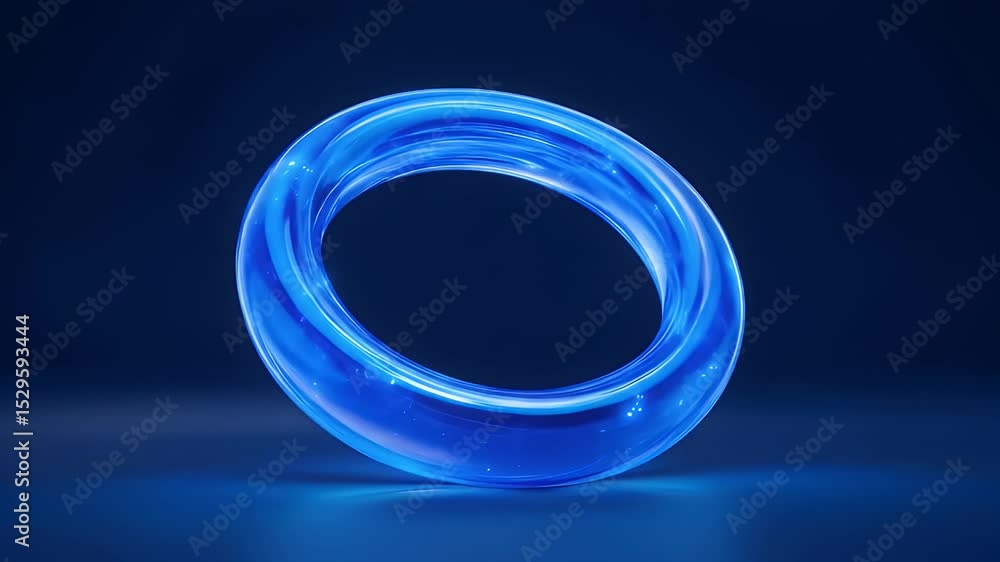 Poster glowing blue torus shape with circular texture in a dark blue studio setting abstract design concept