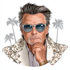 Pixel Art Portrait of a Man in Sunglasses and Patterned Jacket