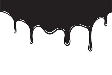 Dripping blood liquid, melt drips borders silhouette in black ink style. different dripping patterns for horror and spooky themes. Flowing liquid. Stencil drops. Chocolate drops. Oil drop