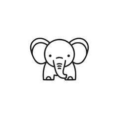 Fototapeta premium : Cute baby elephant icon in black line style