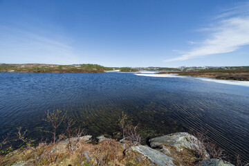 Springtime at the lake in the mountains