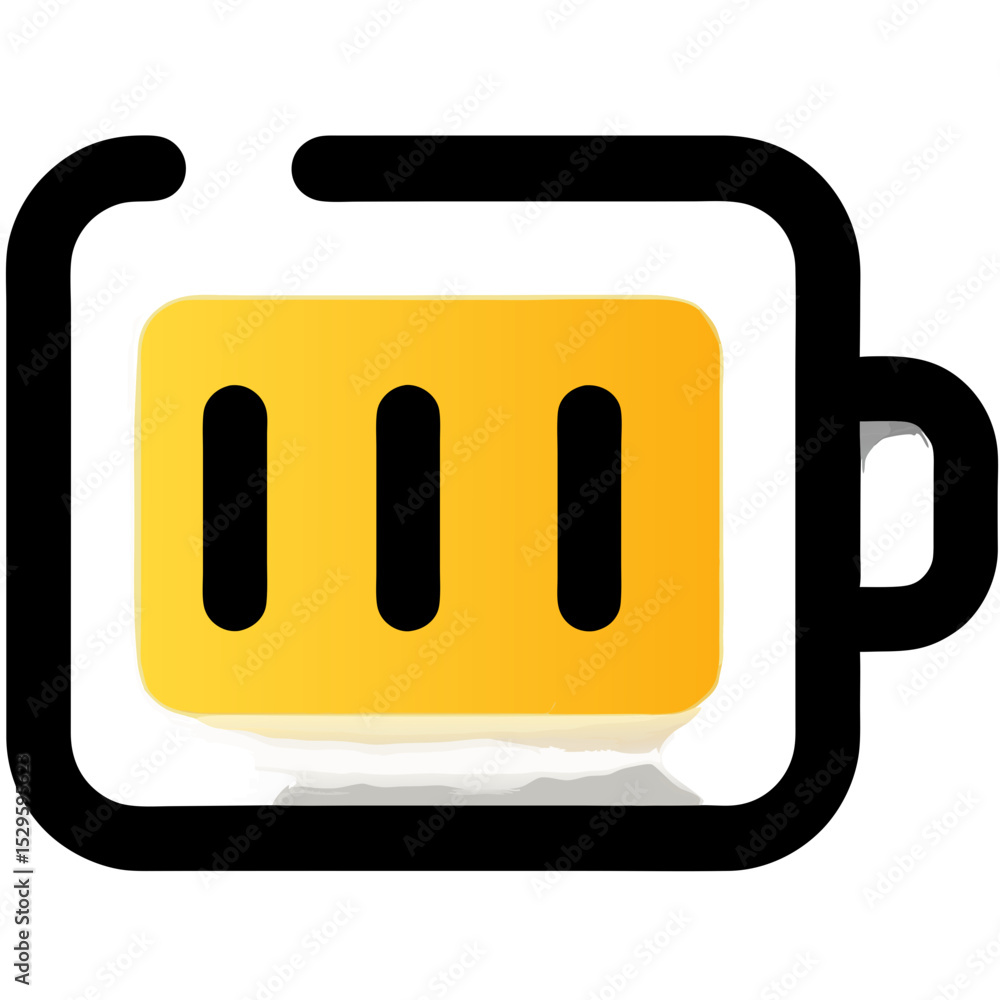Poster stylized battery icon with three vertical bars and handle detail
