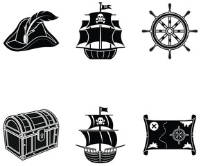 Silhouette Icons of Maritime Adventure and Pirate Lore