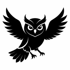 Obraz premium Owl Flying Silhouette Vector Illustration on White Background Featuring Black White and Grayscale Elements for Graphic