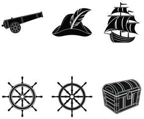 Simple Pirate and Nautical Silhouettes for Design Projects