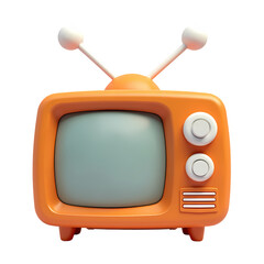 Orange cartoon television with antenna and buttons isolated on transparent background
