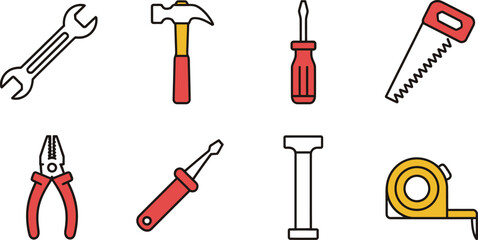 Fototapeta premium Vector illustration of various hand tools for construction and repair work diy equipment set icon graphic editable stock vector illustration