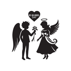 Be an Angel Day Silhouette Vector Illustration, Solid White Background.
