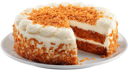 Delicious layered cake with cream frosting and crumb topping. transparent background