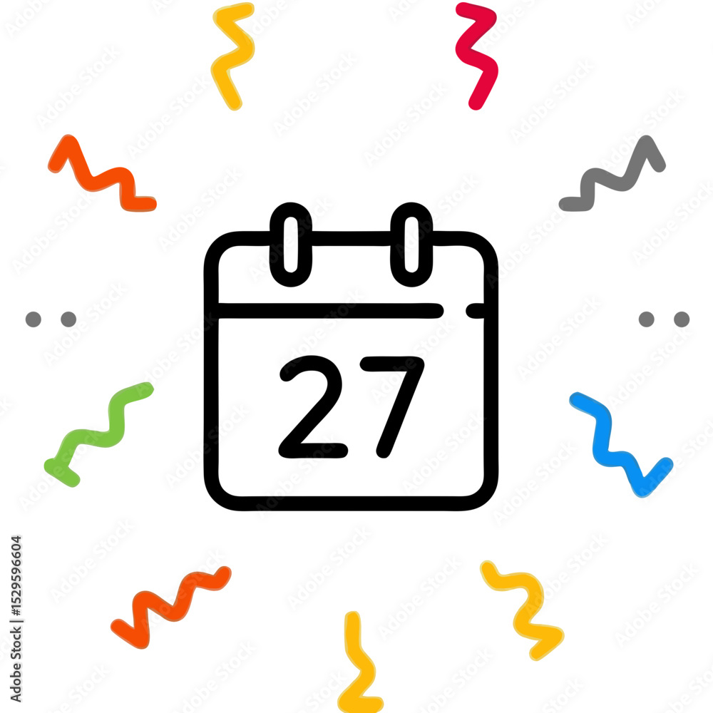 Poster stylized calendar icon with number twentyseven and colorful confetti
