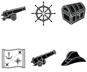 Silhouette Collection of Pirate Symbols and Sea Icons