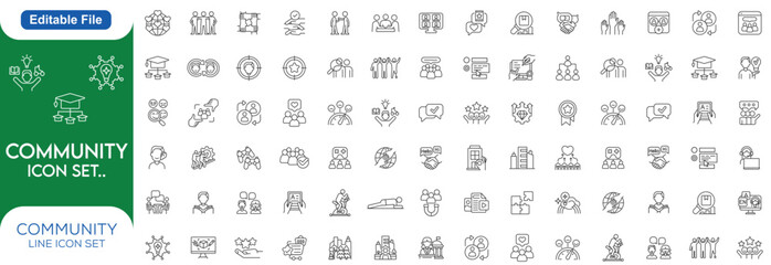 Community line editable icon set. Containing people, friendship, social, diversity, village, relationships, support and Line icon set..