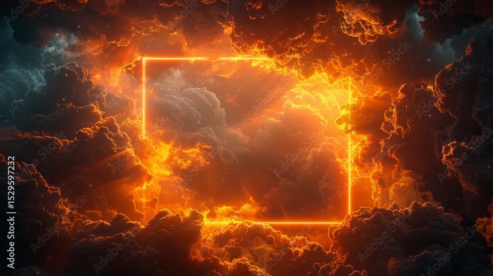 Aufkleber an abstract scene of fiery clouds forming a surreal frame in the sky, evoking emotions of wonder and