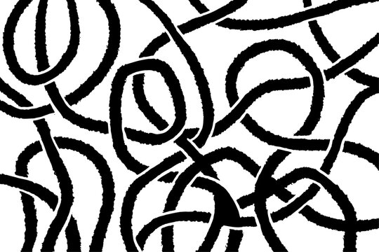 Bold abstract pattern of tangled black lines on white. This energetic, hand-drawn composition works well for artistic backgrounds, textiles, and web design elements.