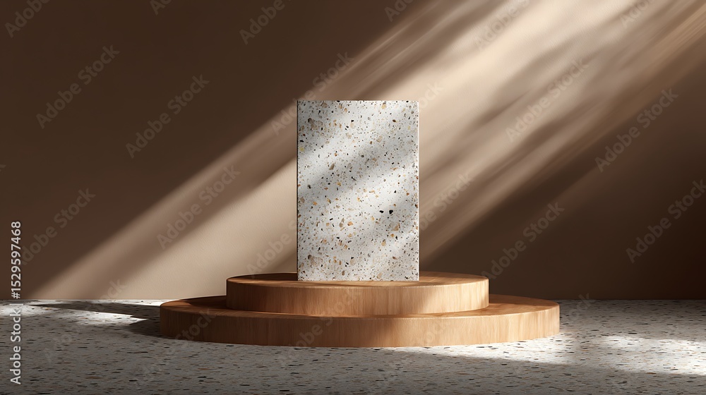 Poster Presentation podium mockup with light beam image on terrazzo background