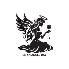 Be an Angel Day Silhouette Vector Illustration, Solid White Background.