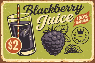Retro Blackberry Juice Poster, Organic Berry Drink Advertisement