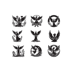 Be an Angel Day Silhouette Vector Illustration, Solid White Background.