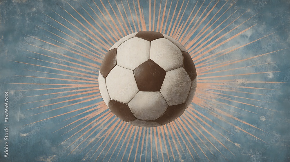 Aufkleber retro soccer ball with sunburst effect on a textured background