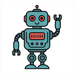 Cute Cartoon Robot Vector. Smiling AI Machine Character Illustration.