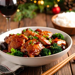 Bowl of fujian-style red wine chicken prepared with fresh ingredients and rich flavor