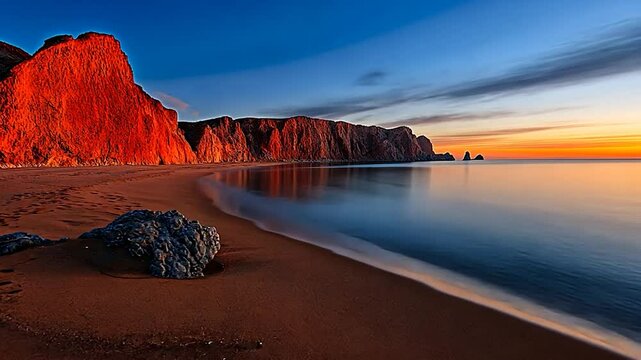 Serene Sunrise at the Red Cliffs Beach