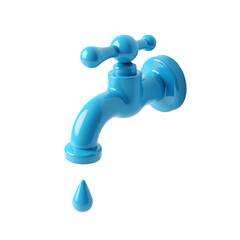 A blue faucet with a water drop on a black isolated background art isolated on transparent background