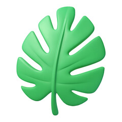 green monstera leaf 3d render icon isolated on transparent background cutout