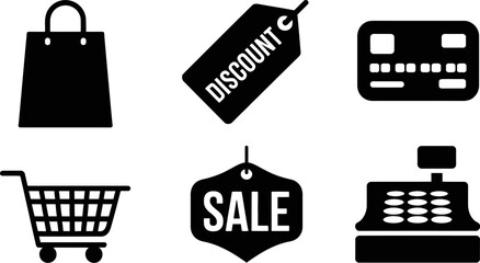 Shopping sale discount vector icons set online shop retail store commerce purchase market black friday 100 editable stock vector illustration