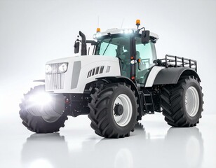 Obraz premium Powerful White Modern Farm Tractor with Large Tires Ideal for Agriculture