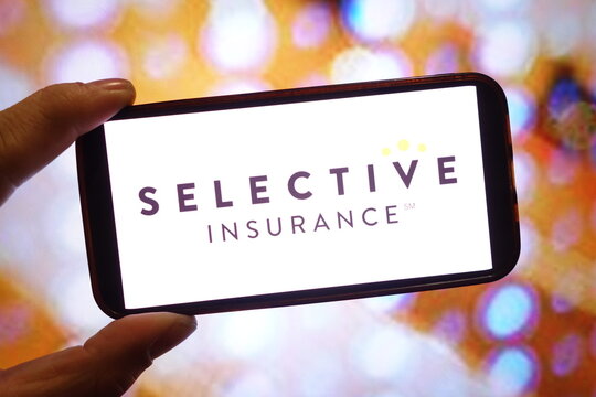 Konskie, Poland - March 07, 2025: Selective Insurance company logo displayed on mobile phone
