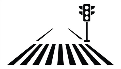 Crosswalk with Traffic Light Vector. Road Safety and Pedestrian Crossing Icon.