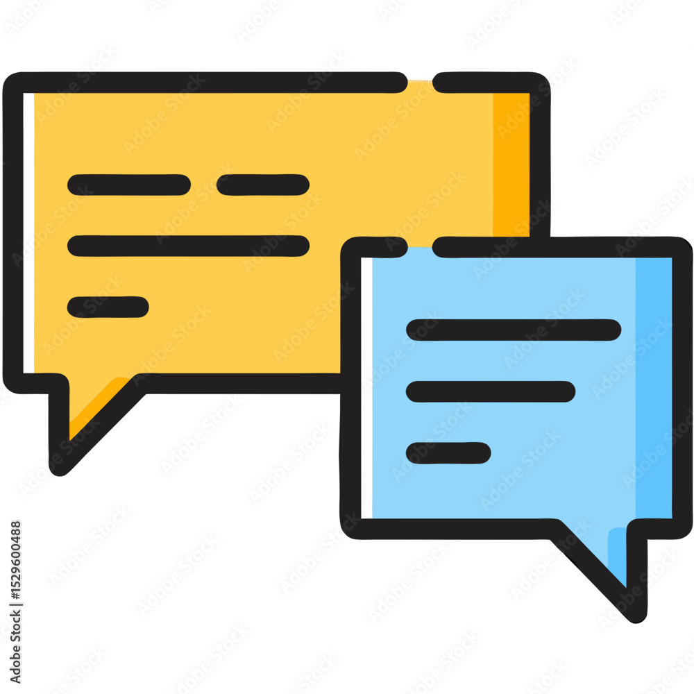 Poster two colorful speech bubbles representing communication