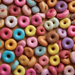 Vector illustration of colorful sweet food and fruit breakfast dessert with cereal loops apple chocolate and cookies isolated on white background perfect for healthy snack diet tasty round texture des