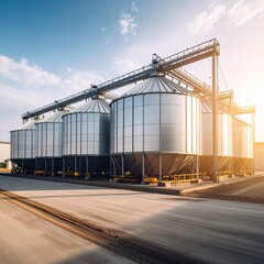 Expansive industrial grain storage building with large capacity for agricultural products