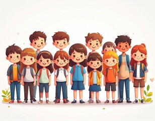 Obraz premium Happy Diverse Group of Children Smiling Together School Kids Back to School Illustration