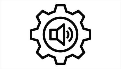 Volume Control Settings Icon. Speaker Inside Gear Vector Illustration.